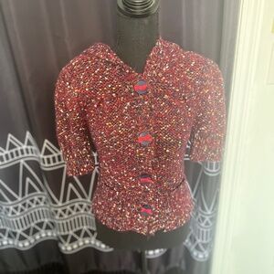 BKE Short Sleeve Sweater with Button & Bow Details - Size Medium